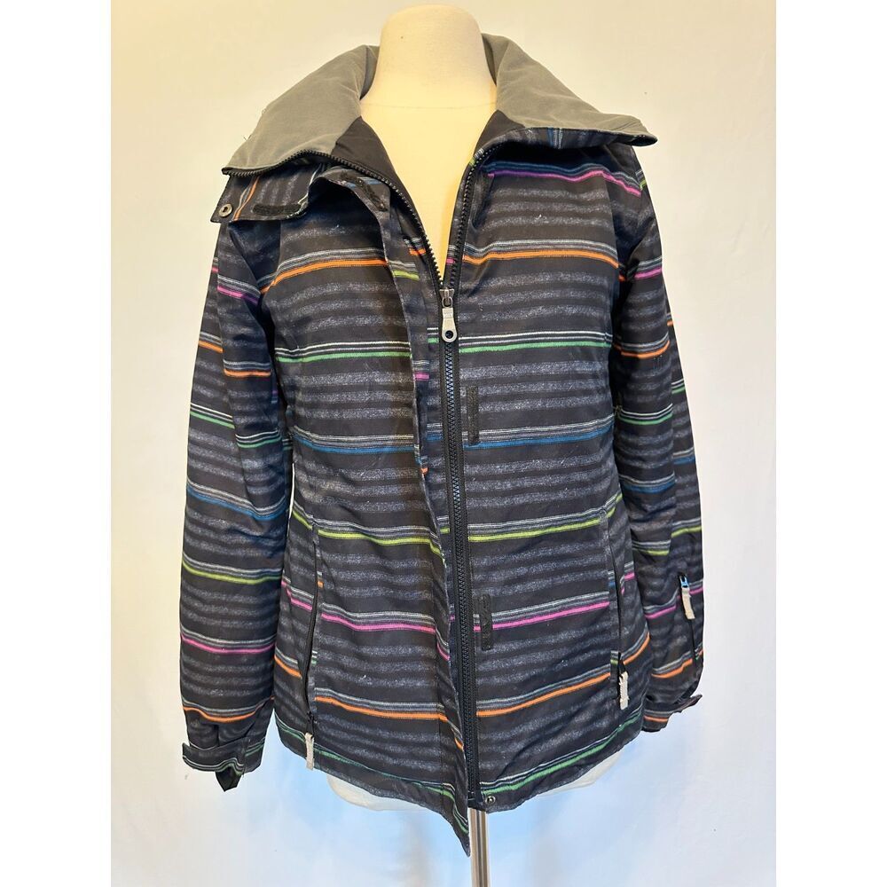 ROXY Ski Winter Coat Gray & Multicolored Stripes Size Medium